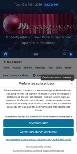 Anteprima del sito Mondospettacolo, media di Italia per articoli sponsorizzati