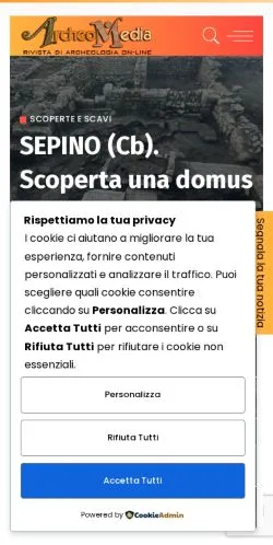 Vista previa del sitio Archeomedia, medio de Italia para artículos patrocinados