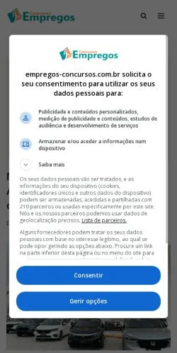 Anteprima del sito Empregos e Concursos, media di Brasile per articoli sponsorizzati