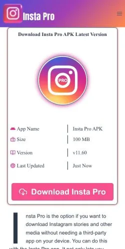 Aperçu du site Insta Pro APK, média de États-Unis pour articles sponsorisés