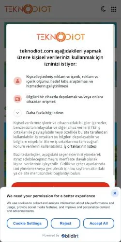 Preview of the TeknoDiot website, a media outlet in Türkiye for sponsored articles