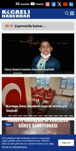 Anteprima del sito Kocaeli Haberdar, media di Turchia per articoli sponsorizzati