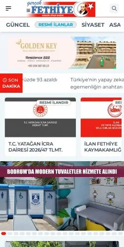 Anteprima del sito Gerçek Fethiye, media di Turchia per articoli sponsorizzati