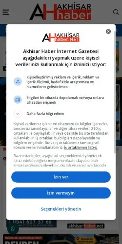 Anteprima del sito Akhisar Haber, media di Turchia per articoli sponsorizzati