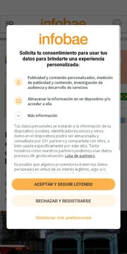 Forhåndsvisning av nettstedet Infobae, medium fra Spania for sponsede artikler
