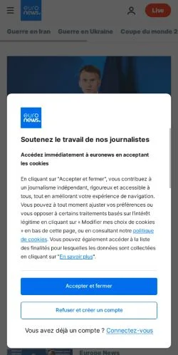 Anteprima del sito Euronews, media di Francia per articoli sponsorizzati