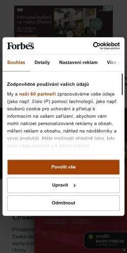 Anteprima del sito Forbes, media di Cechia per articoli sponsorizzati