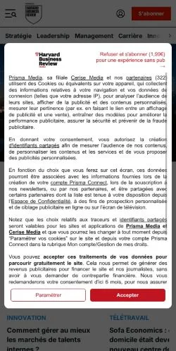 Podgląd witryny Harvard Business Review France, medium z kraju Francja do artykułów sponsorowanych