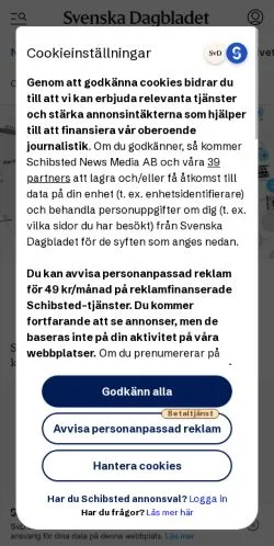 Vista previa del sitio Svenska Dagbladet, medio de Suecia para artículos patrocinados