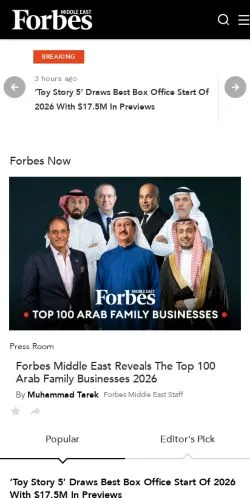 Podgląd witryny Forbes Middle East, medium z kraju Stany Zjednoczone do artykułów sponsorowanych