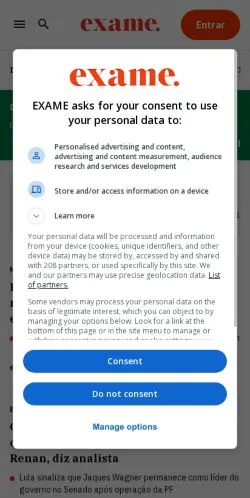 スポンサード記事向けのブラジルメディア、Exameのサイトプレビュー