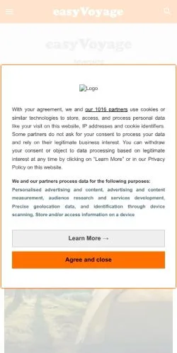 Anteprima del sito EasyVoyage, media di Regno Unito per articoli sponsorizzati