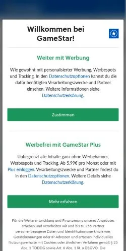 Förhandsvisning av webbplatsen GameStar, medium i Tyskland för sponsrade artiklar