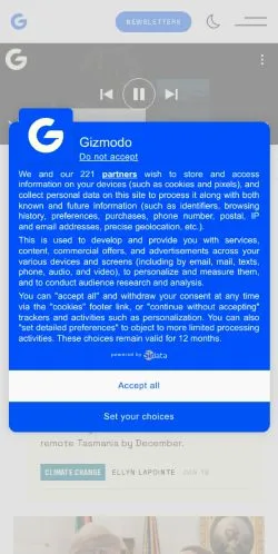 Voorbeeld van de site Gizmodo, medium uit Verenigde Staten voor gesponsorde artikelen