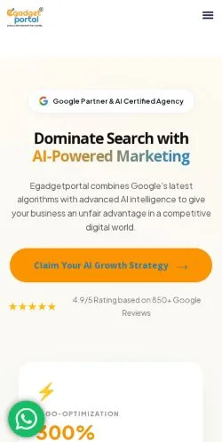 Anteprima del sito Egadgetportal, media di Stati Uniti per articoli sponsorizzati