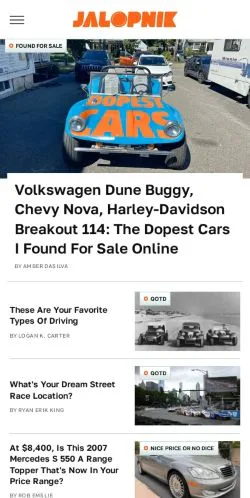 스폰서 기사용 미국 매체 Jalopnik 사이트 미리보기