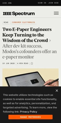 Podgląd witryny IEEE Spectrum, medium z kraju Stany Zjednoczone do artykułów sponsorowanych