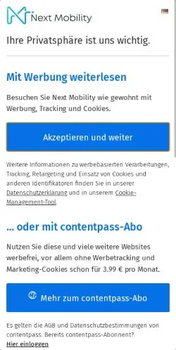 Forhåndsvisning av nettstedet Homepage Next-Mobility, medium fra Tyskland for sponsede artikler