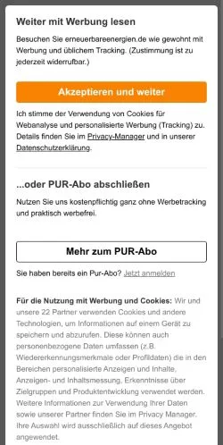 スポンサード記事向けのドイツメディア、Erneuerbare Energienのサイトプレビュー
