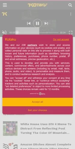 スポンサード記事向けのアメリカ合衆国メディア、Kotakuのサイトプレビュー