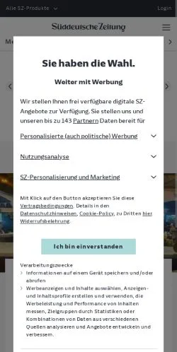 Sponsorlu makaleler için Almanya medyası Süddeutsche Zeitung sitesinin önizlemesi