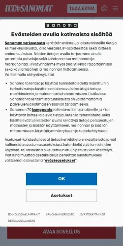 Vorschau der Website Ilta-Sanomat, Medium aus Finnland für gesponserte Artikel