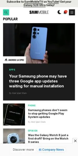 Anteprima del sito SamMobile, media di Stati Uniti per articoli sponsorizzati