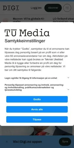 Forhåndsvisning af Digi, medie fra Norge til sponsorerede artikler