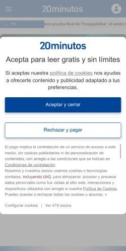 Anteprima del sito 20minutos, media di Spagna per articoli sponsorizzati