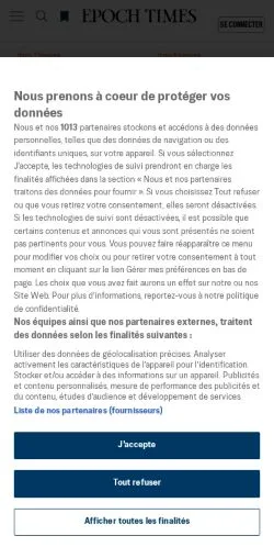 Anteprima del sito Epoch Times, media di Francia per articoli sponsorizzati