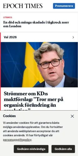 Anteprima del sito Svenska Epoch Times, media di Svezia per articoli sponsorizzati