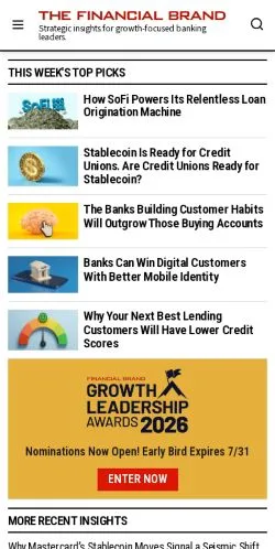 Anteprima del sito The Financial Brand, media di Stati Uniti per articoli sponsorizzati