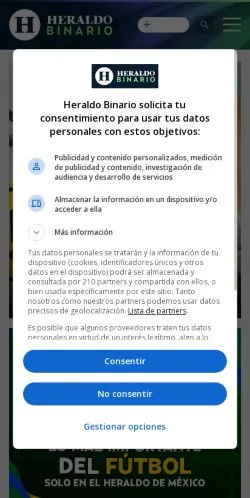 스폰서 기사용 멕시코 매체 Heraldo Binario 사이트 미리보기