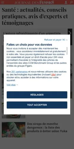Pré-visualização do site Journal Des Femmes Santé, meio de França para artigos patrocinados