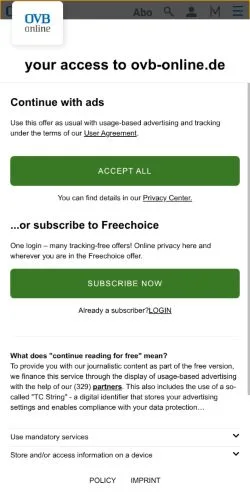 Anteprima del sito OVB-Online, media di Germania per articoli sponsorizzati