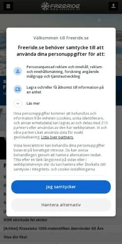Sponsorlu makaleler için İsveç medyası Freeride sitesinin önizlemesi