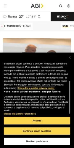 Forhåndsvisning av nettstedet AGI, medium fra Italia for sponsede artikler