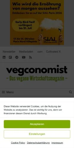 Anteprima del sito Vegconomist, media di Germania per articoli sponsorizzati