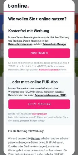 Anteprima del sito T-Online, media di Germania per articoli sponsorizzati