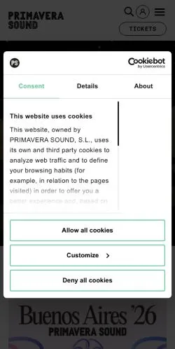 Vista previa del sitio Primavera Sound, medio de España para artículos patrocinados