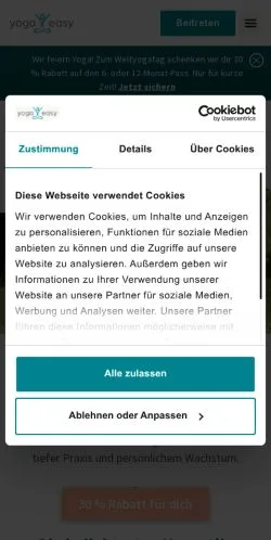 Anteprima del sito YogaEasy, media di Germania per articoli sponsorizzati