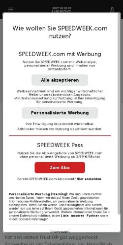 Vista previa del sitio SPEEDWEEK, medio de Alemania para artículos patrocinados
