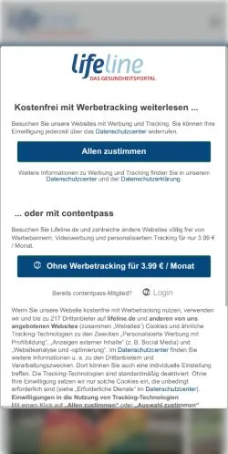 Förhandsvisning av webbplatsen Lifeline, medium i Tyskland för sponsrade artiklar