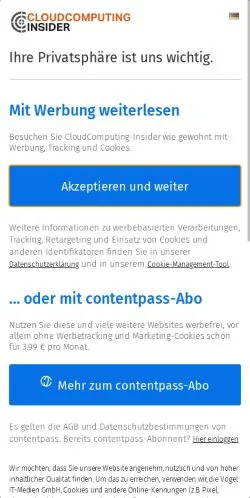 Aperçu du site CloudComputing-Insider, média de Allemagne pour articles sponsorisés