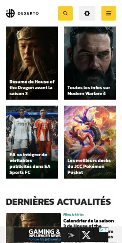 Aperçu du site Dexerto, média de France pour articles sponsorisés