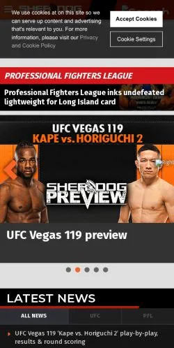Aperçu du site Sherdog, média de États-Unis pour articles sponsorisés