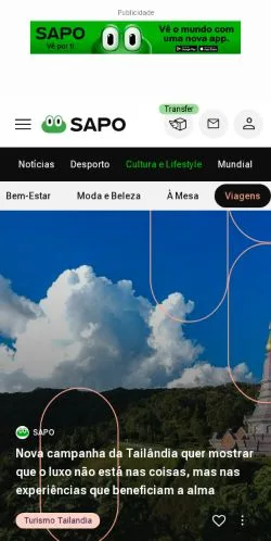스폰서 기사용 포르투갈 매체 SAPO Viagens 사이트 미리보기