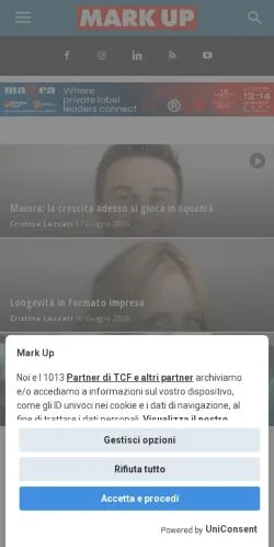 Vista previa del sitio Mark Up, medio de Italia para artículos patrocinados