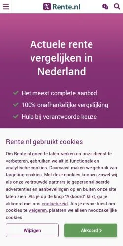 スポンサード記事向けのオランダメディア、Rente Vergelijkenのサイトプレビュー
