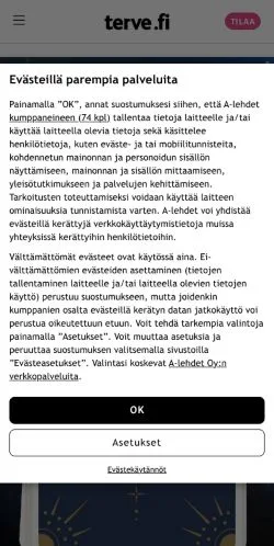 Aperçu du site Terve Mieli, média de Finlande pour articles sponsorisés